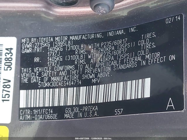 5TDKK3DC4ES464714 Toyota Sienna Le V6 8 Passenger