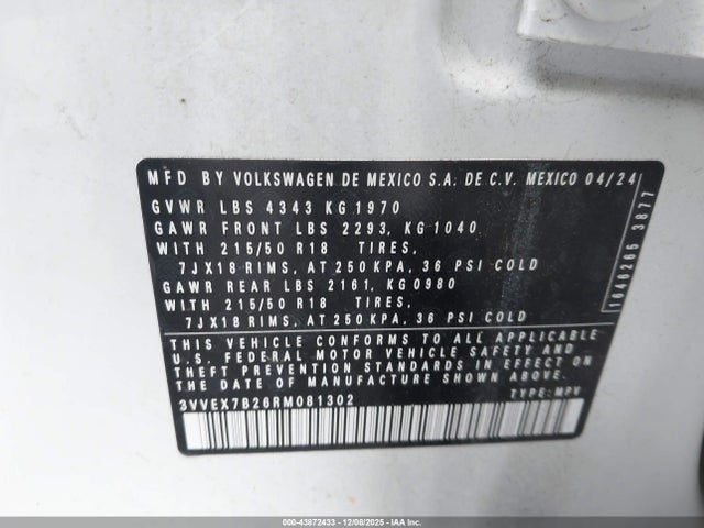 3VVEX7B26RM081302 Volkswagen Taos 1.5t Se