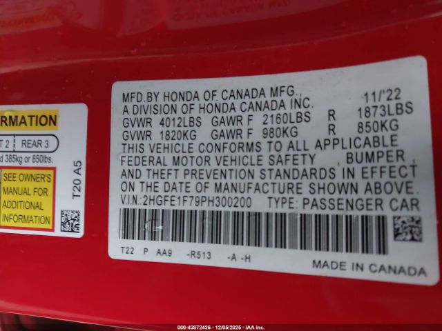 2023 HONDA CIVIC 2HGFE1F79PH300200 Photo 8