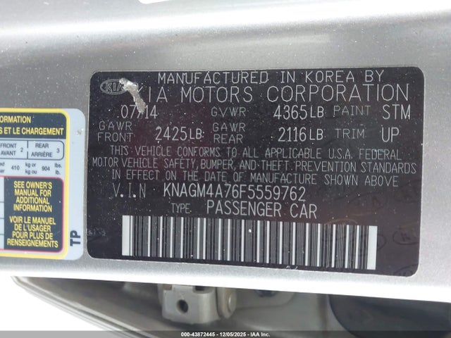 KIA Optima Lx 2015 KNAGM4A76F5559762 Image 9