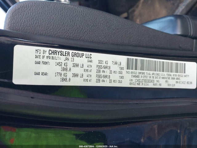 Продажа на аукционе авто 2013 Dodge Durango Crew, vin: 1C4SDJDT8DC653039, номер лота: 43872504