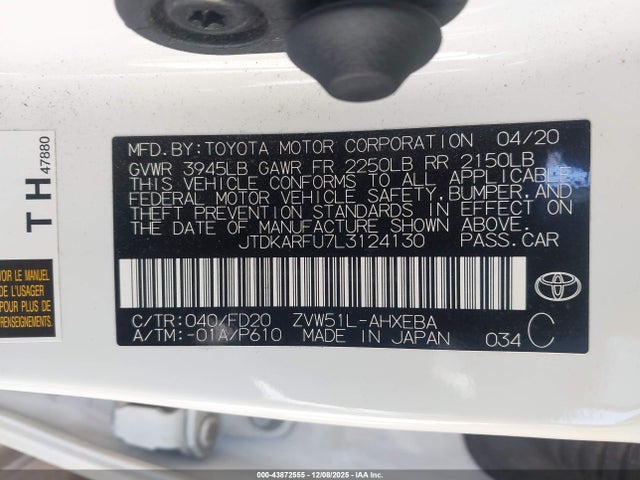 2020 TOYOTA PRIUS JTDKARFU7L3124130 Photo 8