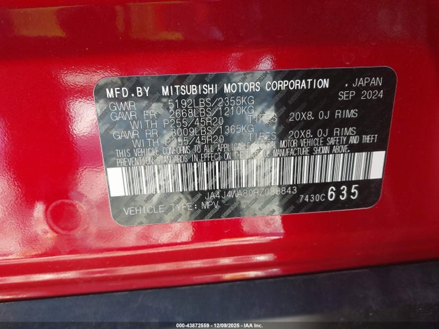 2024 MITSUBISHI OUTLANDER JA4J4WA80RZ088843 Photo 8