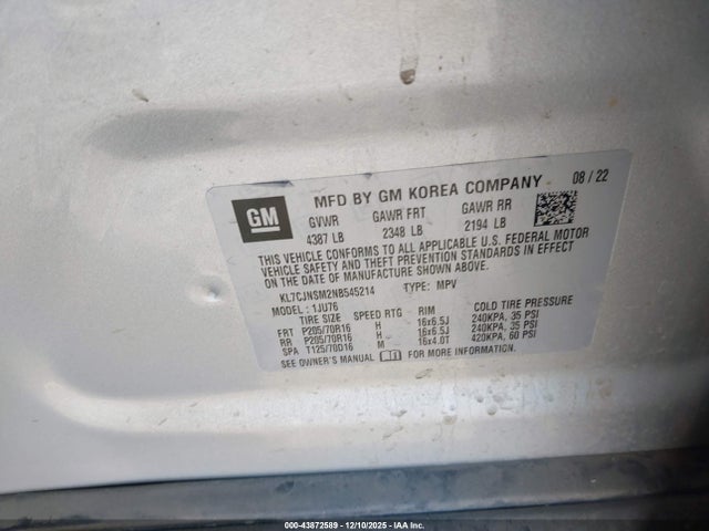 Chevrolet Trax Awd Ls 2022 KL7CJNSM2NB545214 Image 9