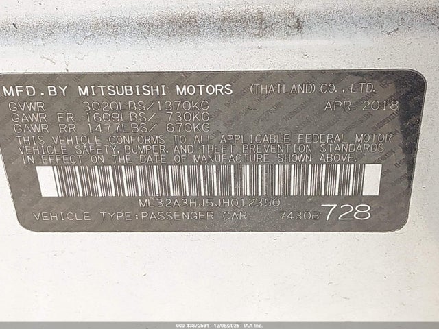 2018 MITSUBISHI MIRAGE ML32A3HJ5JH012350 Photo 8