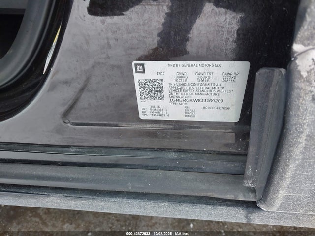 43872633 :رقم المزاد ، 1GNERGKW8JJ169269 vin ، 2018 Chevrolet Traverse 1lt مزاد بيع