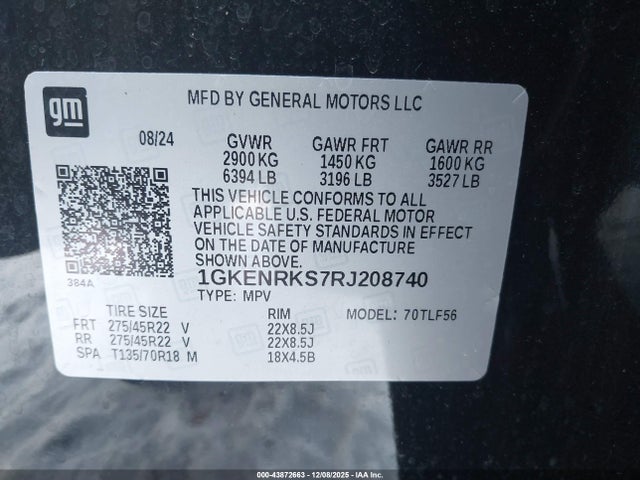 1GKENRKS7RJ208740 GMC Acadia Awd Denali