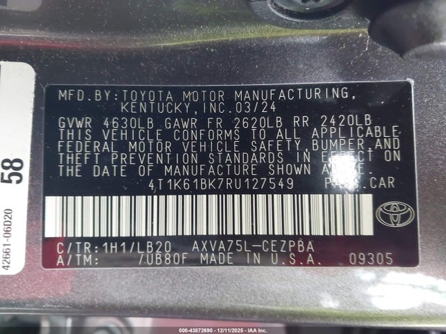 Продаж на аукціоні авто 2024 Toyota Camry Xse, vin: 4T1K61BK7RU127549, номер лоту: 43872690