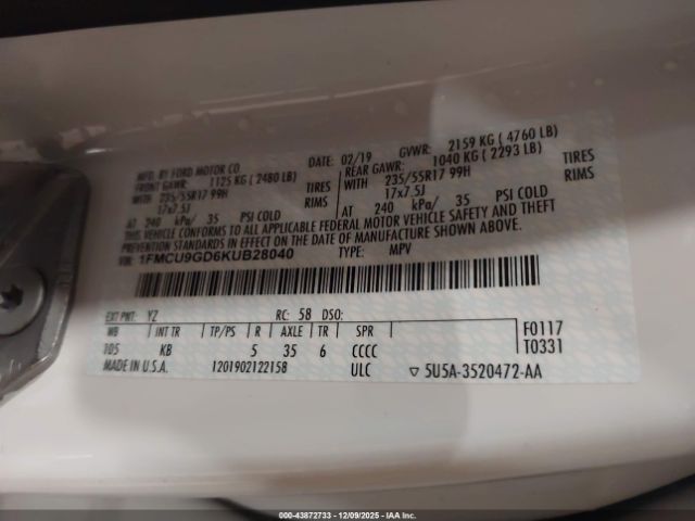 2019 FORD ESCAPE 1FMCU9GD6KUB28040 Photo 8