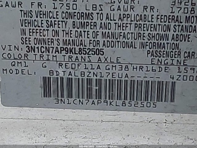 2019 NISSAN VERSA 3N1CN7AP9KL852505 Photo 8