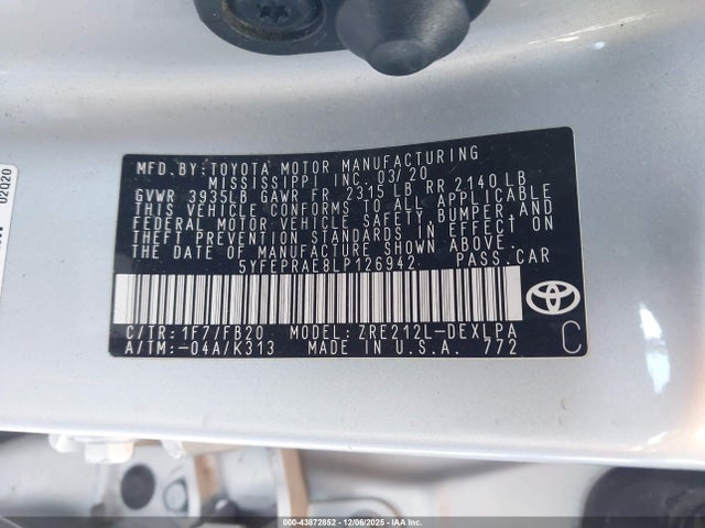 Toyota COROLLA LE 2020 5YFEPRAE8LP126942 Image 9