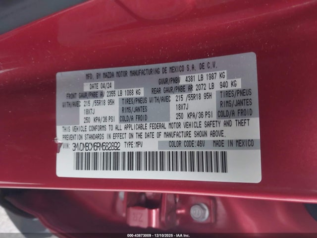Продаж на аукціоні авто 2024 Mazda Cx-30 2.5 S Preferred Package, vin: 3MVDMBCM6RM682892, номер лоту: 43873009