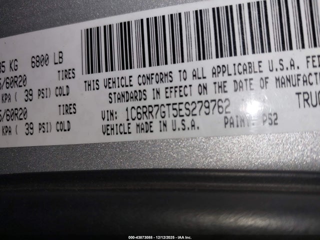 43873088 :رقم المزاد ، 1C6RR7GT5ES279762 vin ، 2014 Ram 1500 Big Horn مزاد بيع