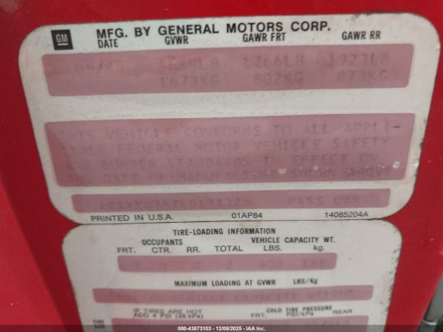 1985 CHEVROLET CORVETTE 1G1YY0787F5131325 Photo 8