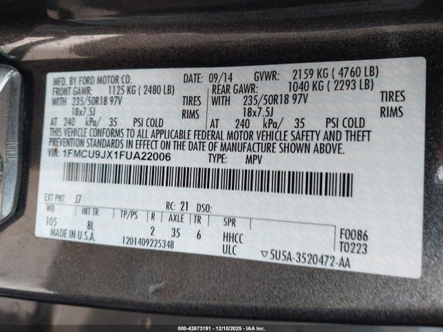 1FMCU9JX1FUA22006 Ford Escape Titanium
