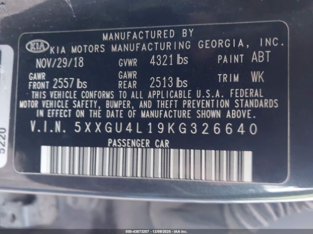 2019 KIA OPTIMA 5XXGU4L19KG326640 Photo 8