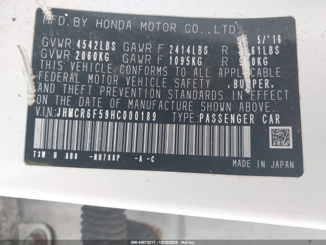 JHMCR6F59HC000189 Honda Accord Hybrid Ex-l
