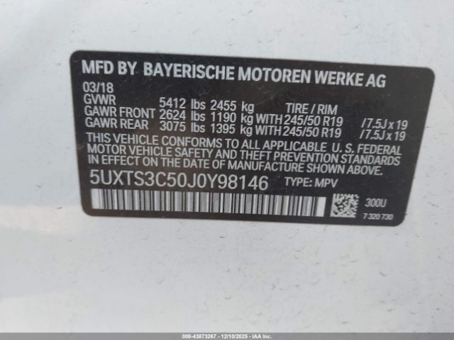 2018 BMW X3 5UXTS3C50J0Y98146 Photo 8