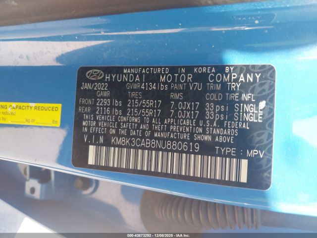 2022 HYUNDAI KONA KM8K3CAB8NU880619 Photo 8