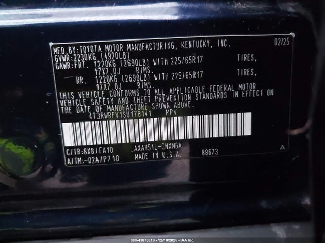 4T3RWRFV1SU178141 Toyota Rav4 Hybrid Xle