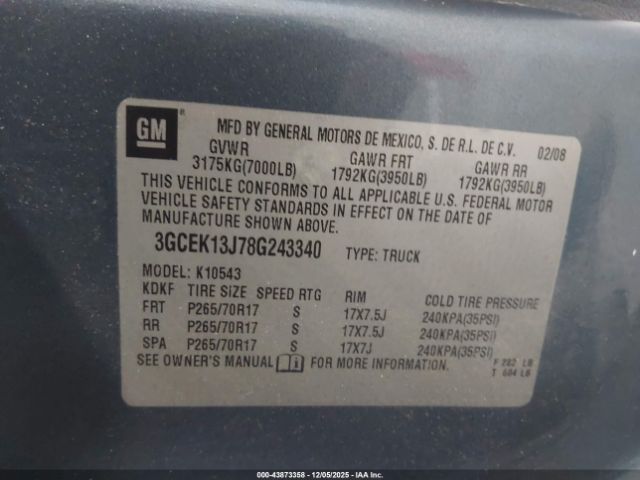 2008 CHEVROLET SILVERADO 1500 3GCEK13J78G243340 Photo 8