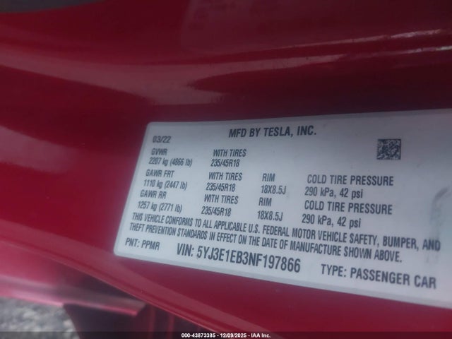 2022 TESLA MODEL 3 5YJ3E1EB3NF197866 Photo 8