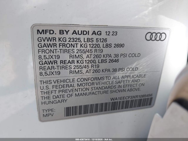 WA1EECF3XR1085456 Audi Q3 Premium Plus 45 Tfsi S Line Quattro Tiptronic