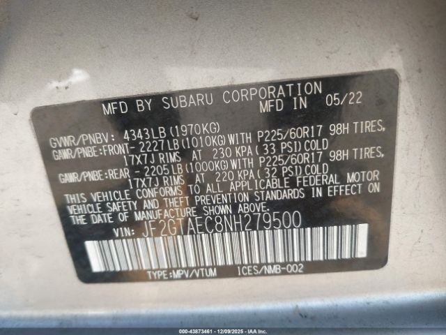 2022 SUBARU CROSSTREK JF2GTAEC8NH279500 Photo 8