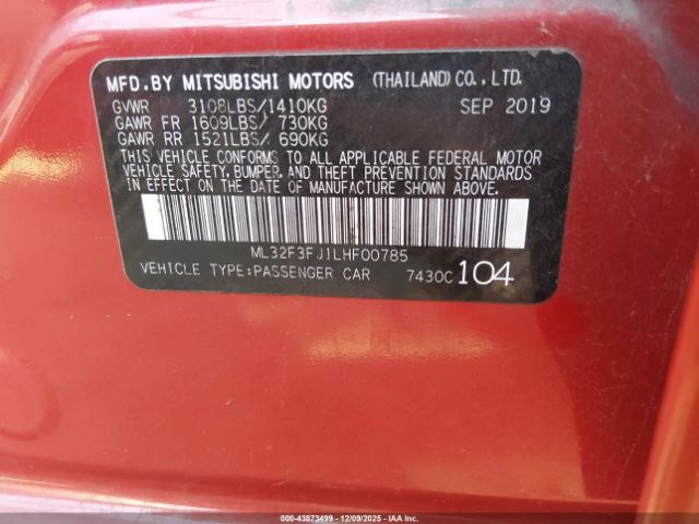 2020 MITSUBISHI MIRAGE G4 ML32F3FJ1LHF00785 Photo 8