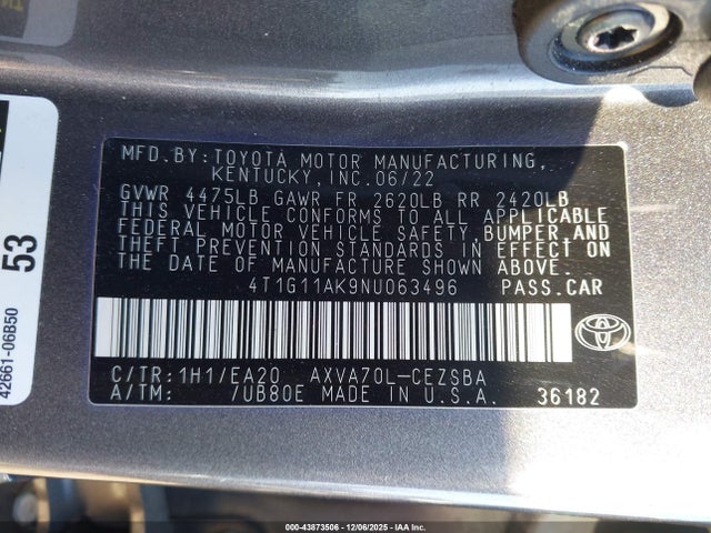 Toyota CAMRY SE 2022 4T1G11AK9NU063496 Image 9