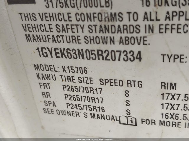 2005 CADILLAC ESCALADE 1GYEK63N05R207334 Photo 8