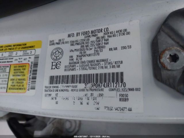 2018 FORD FUSION 3FA6P0H74JR112170 Photo 8