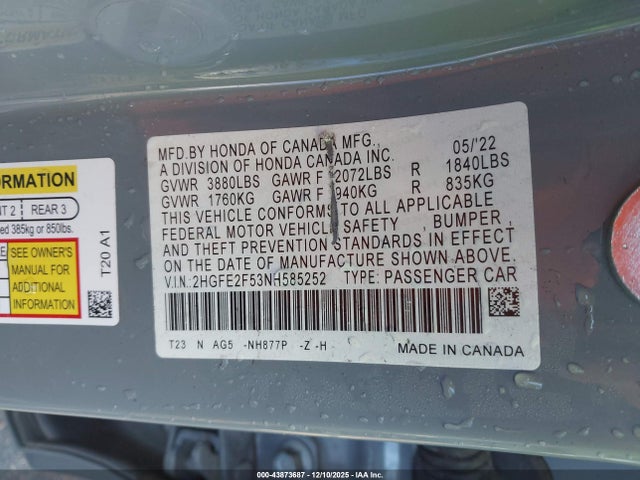 Honda Civic Sport 2022 2HGFE2F53NH585252 Image 9
