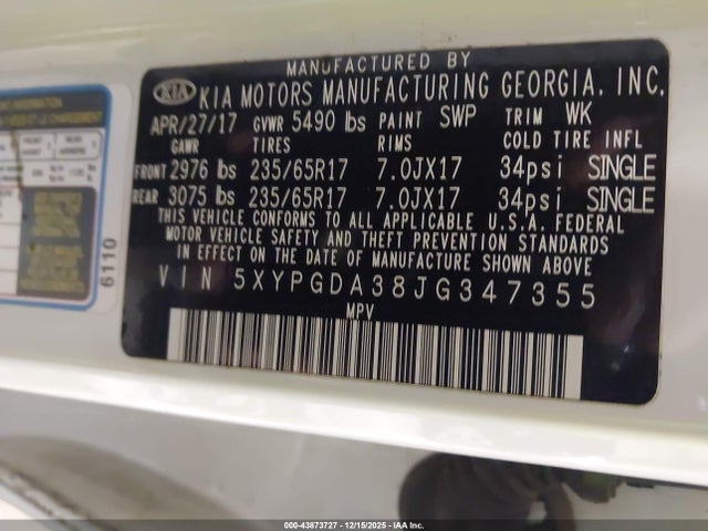 2018 KIA SORENTO 5XYPGDA38JG347355 Photo 8