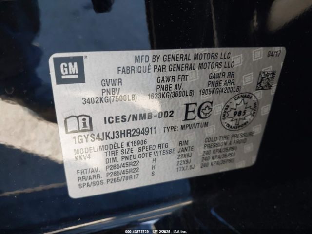 2017 CADILLAC ESCALADE ESV 1GYS4JKJ3HR294911 Photo 8
