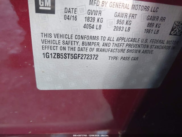 Chevrolet MALIBU LS 2016 1G1ZB5ST5GF272372 Image 9