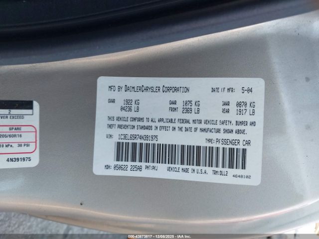 2004 CHRYSLER SEBRING 1C3EL65R74N391975 Photo 8