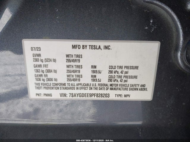 Продажа на аукционе авто 2023 Tesla Model Y Awd/long Range Dual Motor All-wheel Drive, vin: 7SAYGDEE9PF828203, номер лота: 43873836