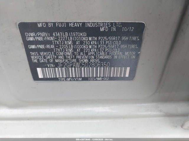 Aukcja sprzedaży 2013 Subaru Xv Crosstrek 2.0i Premium, vin: JF2GPAWC5D2806350, numer aukcji: 43873840