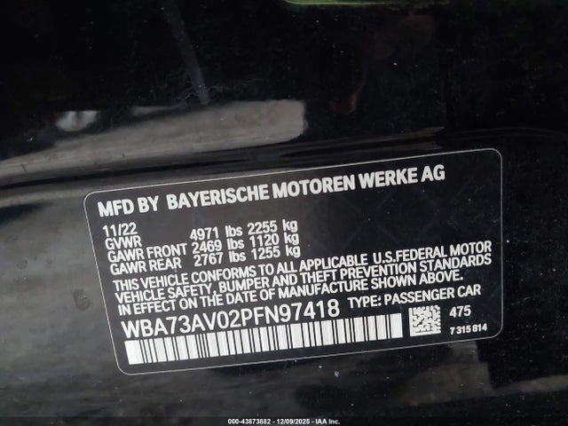 Продаж на аукціоні авто 2023 Bmw 430i Gran Coupe Xdrive, vin: WBA73AV02PFN97418, номер лоту: 43873882