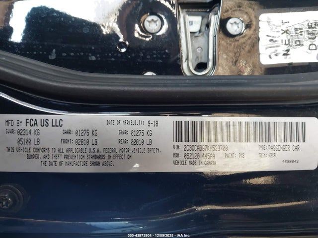 Aukcja sprzedaży 2019 Chrysler 300 300s, vin: 2C3CCABG7KH533700, numer aukcji: 43873904