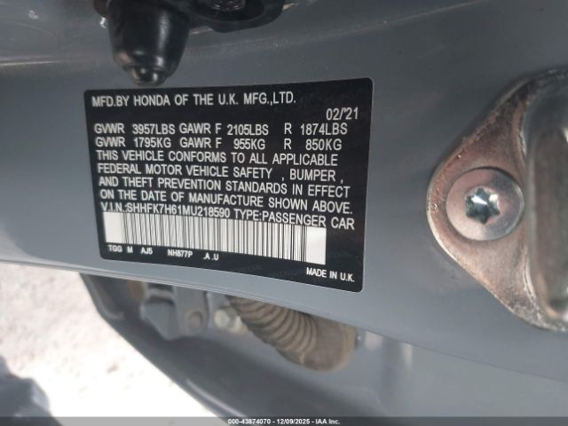 2021 HONDA CIVIC SHHFK7H61MU218590 Photo 8