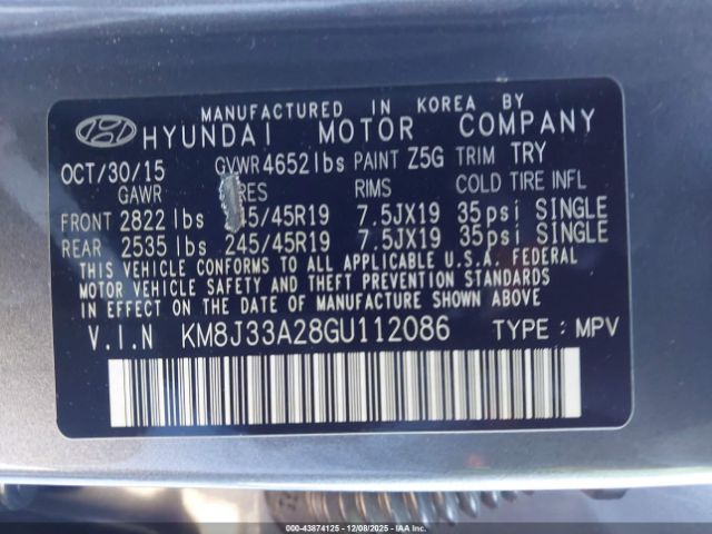 2016 HYUNDAI TUCSON KM8J33A28GU112086 Photo 8