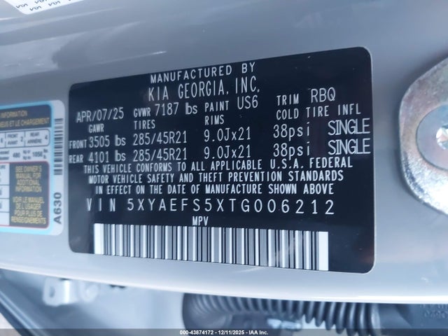 5XYAEFS5XTG006212 KIA Ev9 Gt-line