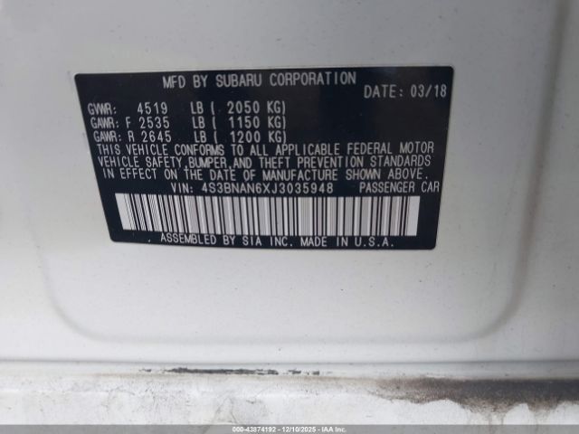 2018 SUBARU LEGACY 4S3BNAN6XJ3035948 Photo 8