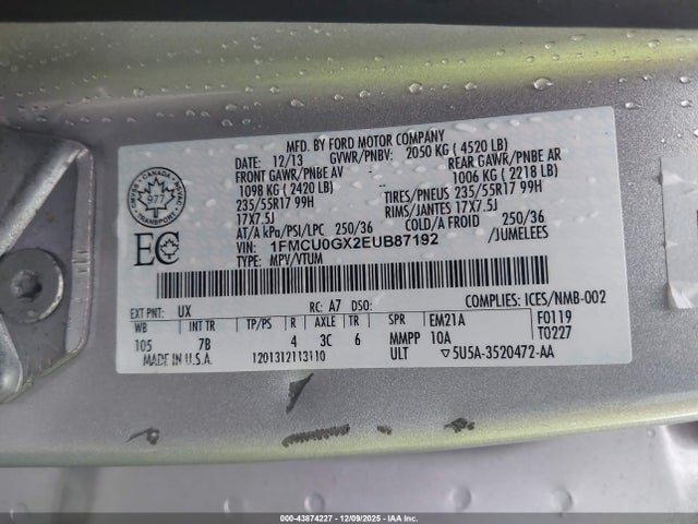 Ford ESCAPE SE 2014 1FMCU0GX2EUB87192 Image 9