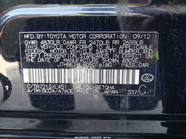Продажа на аукционе авто 2013 Lexus Gs 350, vin: JTHBE1BL9D5016180, номер лота: 43874248