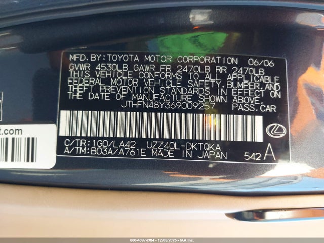 2006 LEXUS SC 430 JTHFN48Y369009257 Photo 8