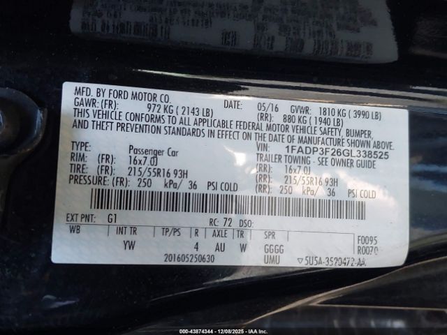 2016 FORD FOCUS 1FADP3F26GL338525 Photo 8
