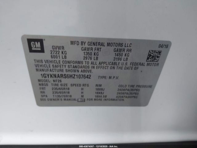 2017 CADILLAC XT5 1GYKNARS6HZ107642 Photo 8